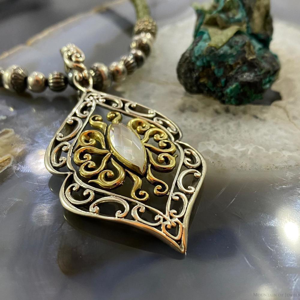 Carolyn Pollack Vintage Southwestern Style Sterling & Brass Moonstone Pendant - Picture 4 of 10